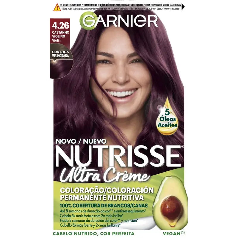 Garnier Nutrisse Grauhaarabdeckung mit nährender Maske Farbton 4.26 Braune Geige , 160 ml