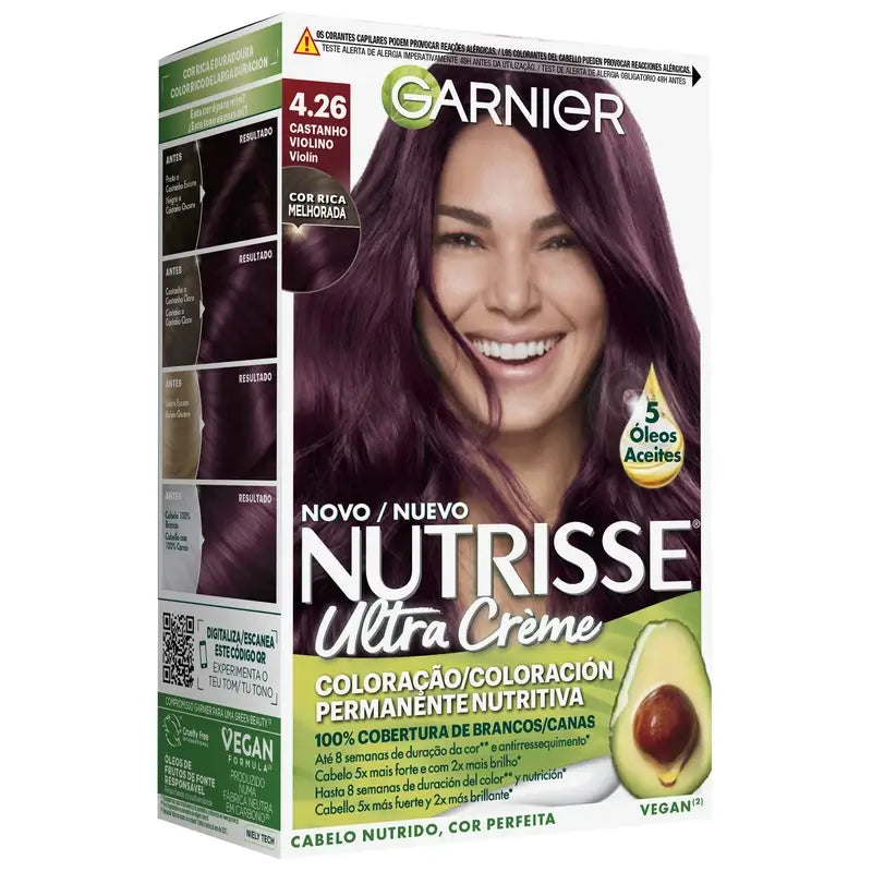 Garnier Nutrisse Grauhaarabdeckung mit nährender Maske Farbton 4.26 Braune Geige , 160 ml