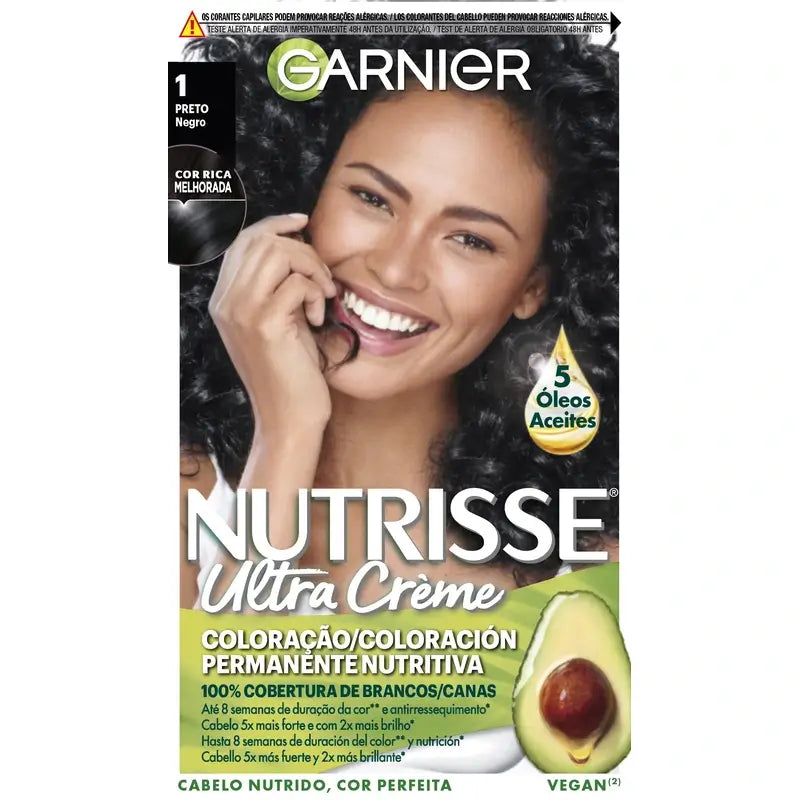 Garnier Nutrisse Nutritive Permanente Pflegende Färbung Farbton 1 Schwarz , 160 ml