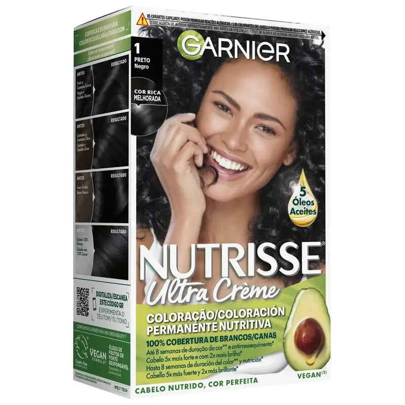 Garnier Nutrisse Nutritive Permanente Pflegende Färbung Farbton 1 Schwarz , 160 ml