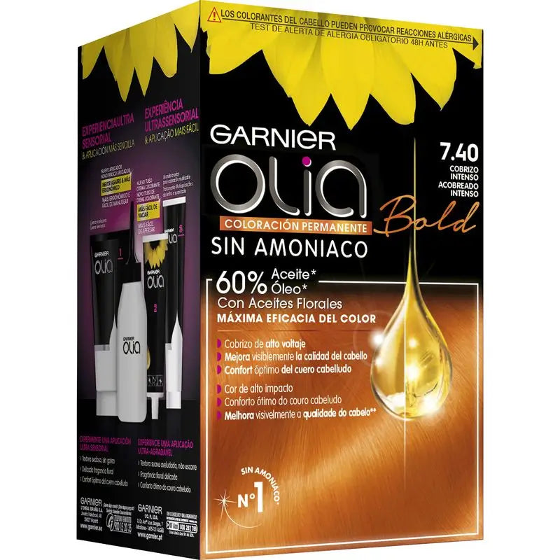 Garnier Olia permanente Färbung Ammoniak frei, angenehm duftend mit natürlichen floralen Ölen - Bold Intense Copper 7.40