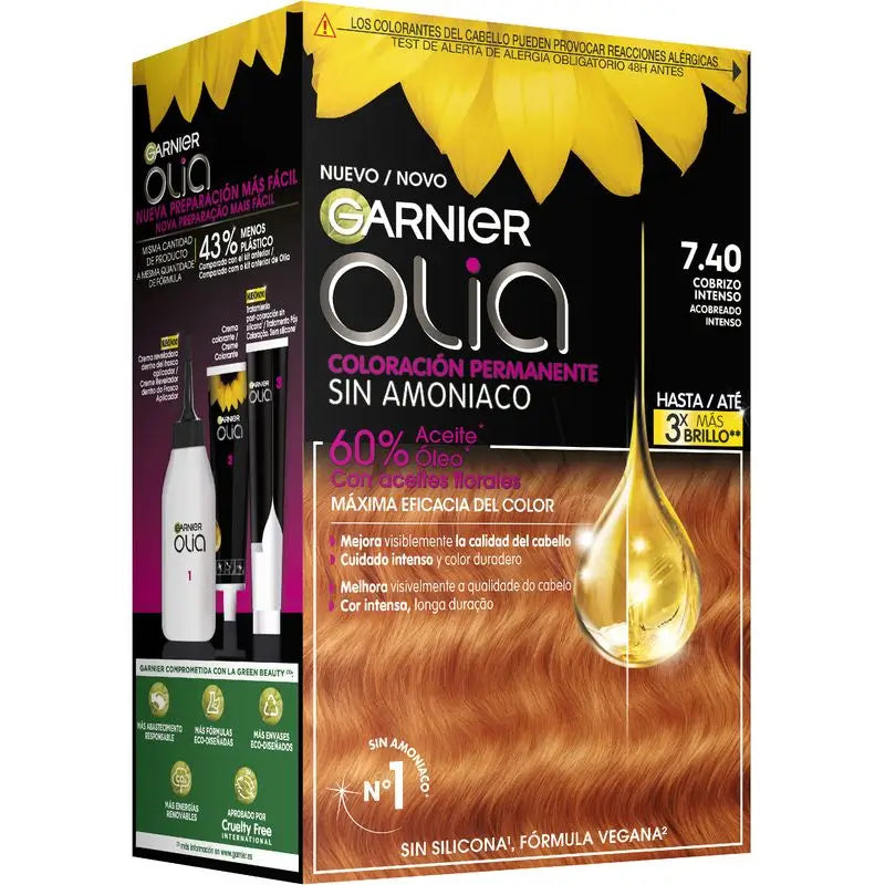 Garnier Olia permanente Färbung Ammoniak frei, angenehm duftend mit natürlichen floralen Ölen - Bold Intense Copper 7.40