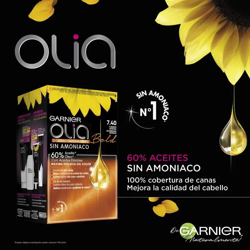 Garnier Olia permanente Färbung Ammoniak frei, angenehm duftend mit natürlichen floralen Ölen - Bold Intense Copper 7.40