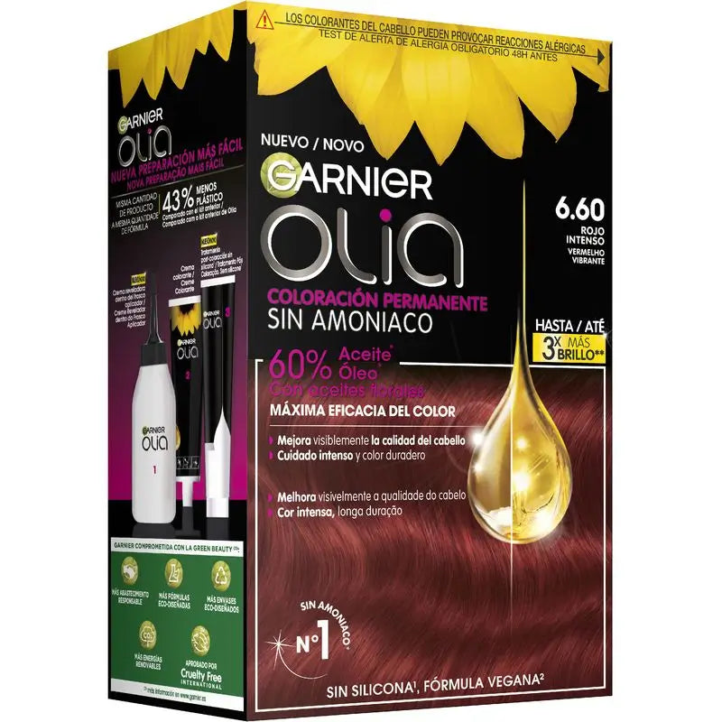 Garnier Olia permanente Färbung Ammoniak frei, angenehm duftend mit natürlichen Blumenölen - Bold Deep Red 6.60