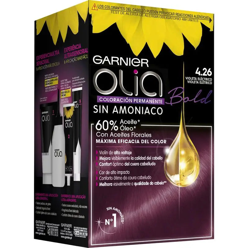 Garnier Olia Permanent Colouring Ammoniakfrei, angenehm duftend mit natürlichen Blumenölen - Bold Violet Electric 4.26