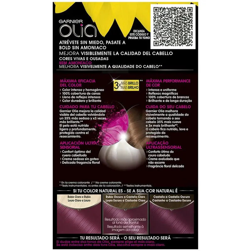 Garnier Olia Permanent Colouring Ammoniakfrei, angenehm duftend mit natürlichen Blumenölen - Bold Violet Electric 4.26