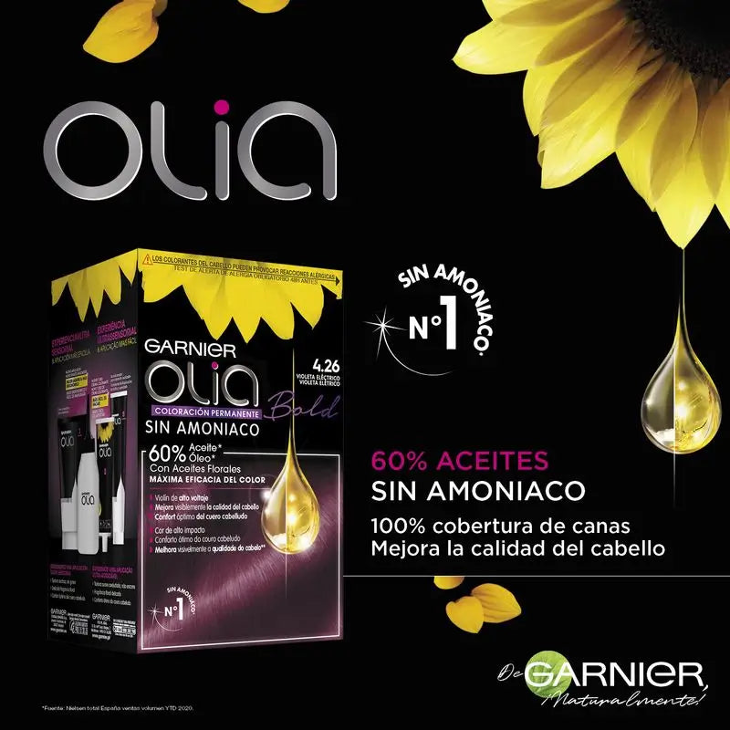 Garnier Olia Permanent Colouring Ammoniakfrei, angenehm duftend mit natürlichen Blumenölen - Bold Violet Electric 4.26