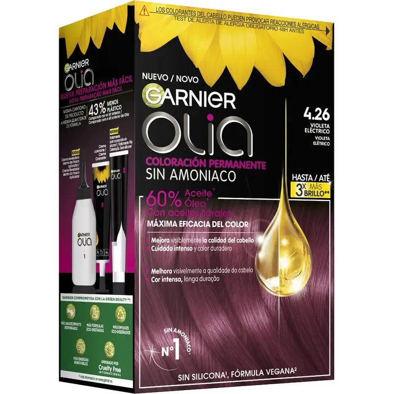 Garnier Olia Permanent Colouring Ammoniakfrei, angenehm duftend mit natürlichen Blumenölen - Bold Violet Electric 4.26