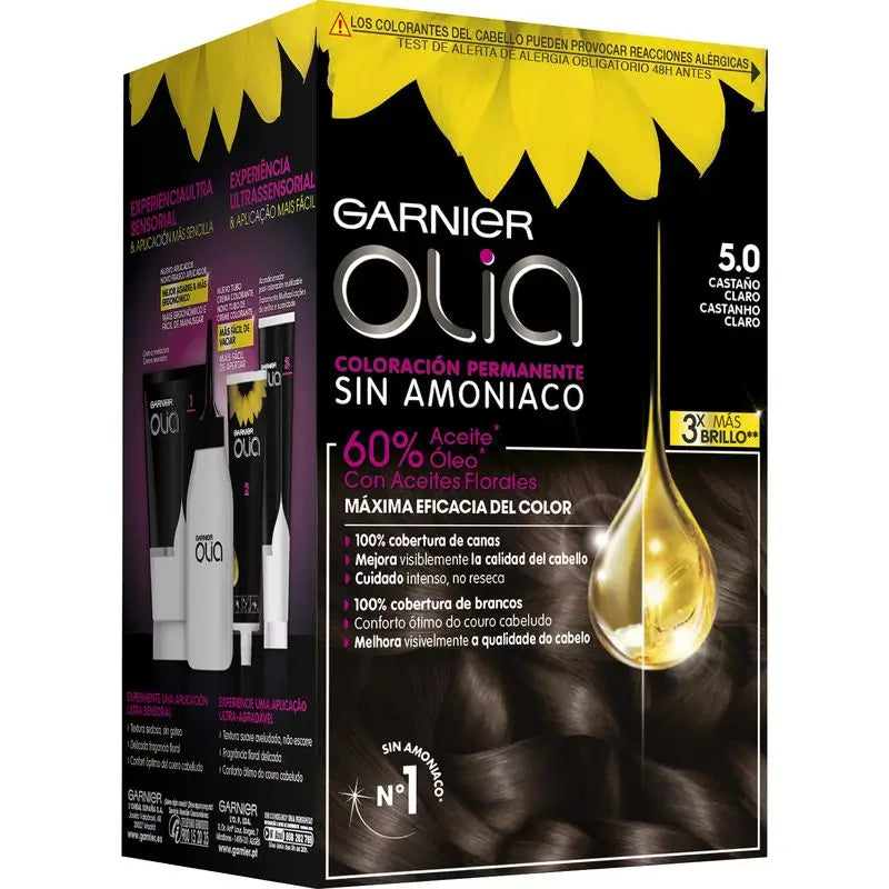 Garnier Olia Permanente Färbung Ammoniakfrei, angenehm duftend mit natürlichen Blumenölen - Hellbraun 5.0