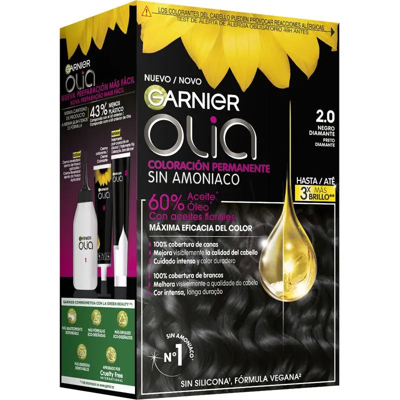Garnier Olia Permanent Colouring Ammoniakfrei, angenehm duftend mit natürlichen Blumenölen - Diamond Black 2.0