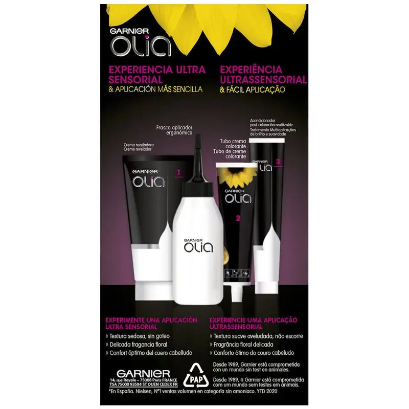 Garnier Olia Permanent Colouring Ammoniakfrei, angenehm duftend mit natürlichen Blumenölen - Diamond Black 2.0