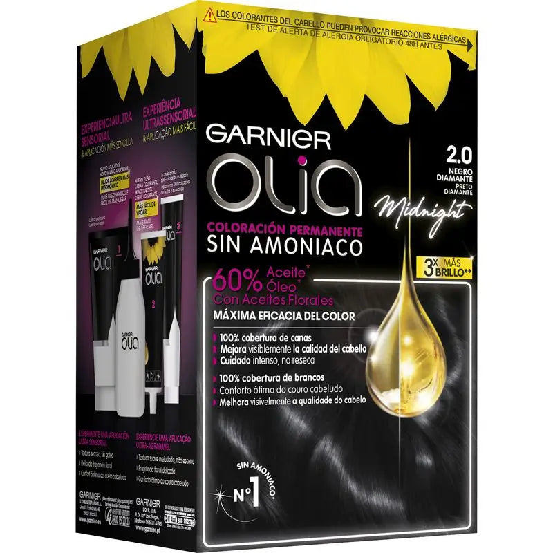 Garnier Olia Permanent Colouring Ammoniakfrei, angenehm duftend mit natürlichen Blumenölen - Diamond Black 2.0