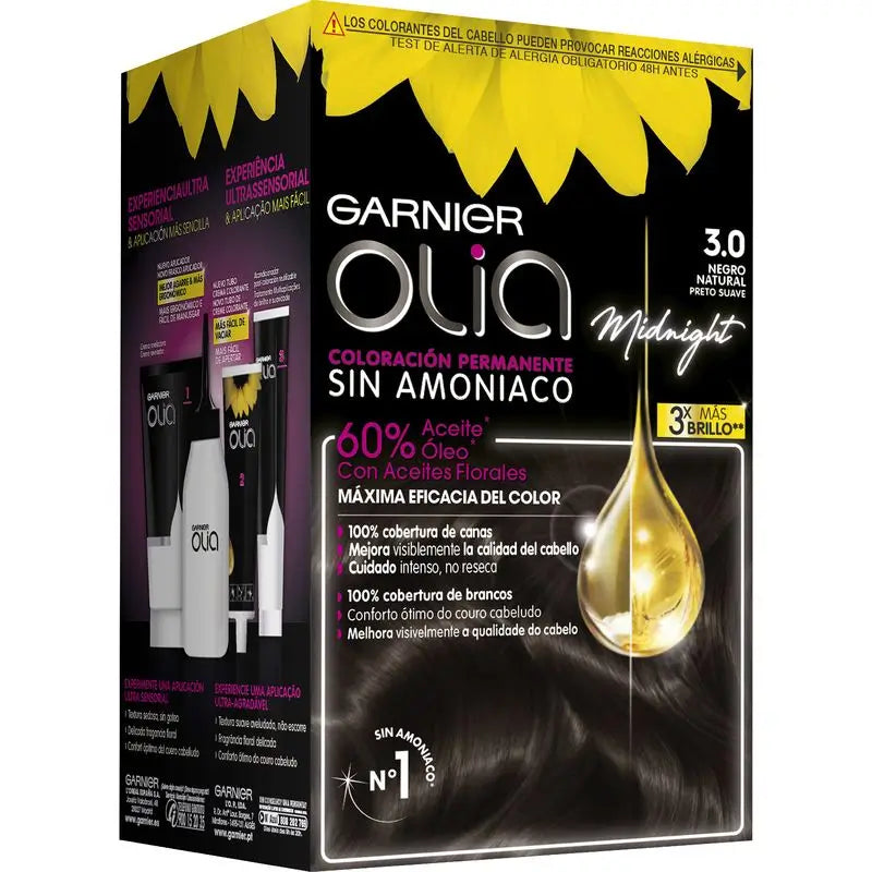 Garnier Olia permanente Färbung Ammoniak frei, angenehm riechend mit floralen Ölen natürlichen Ursprungs - Natural Black 3.0