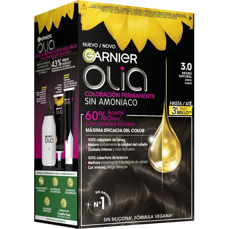 Garnier Olia permanente Färbung Ammoniak frei, angenehm riechend mit floralen Ölen natürlichen Ursprungs - Natural Black 3.0
