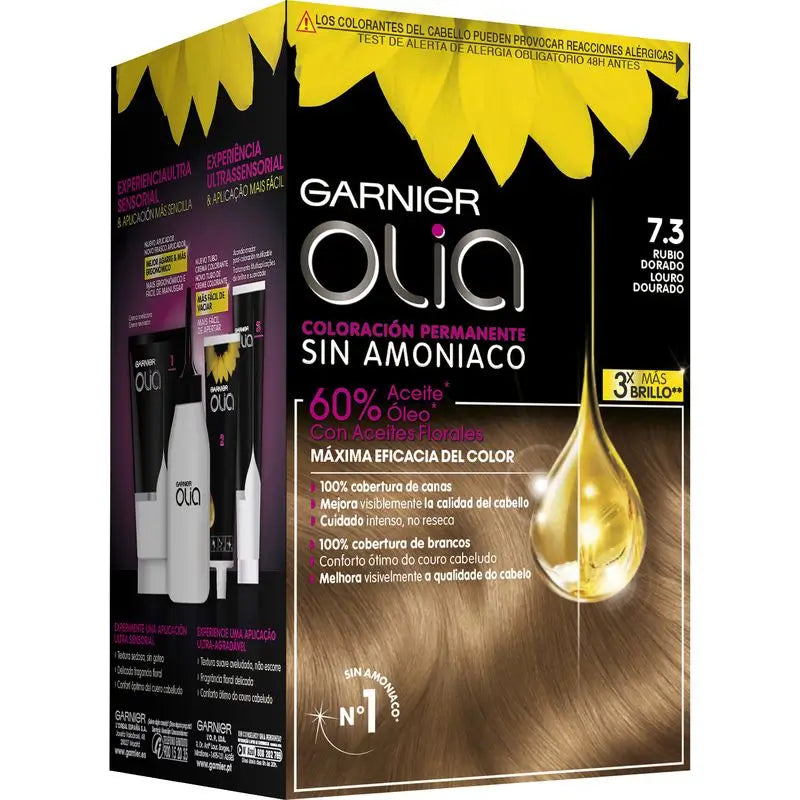 Garnier Olia Permanente Färbung Ammoniakfrei, angenehm duftend mit natürlichen Blumenölen - Golden Blonde 7.3