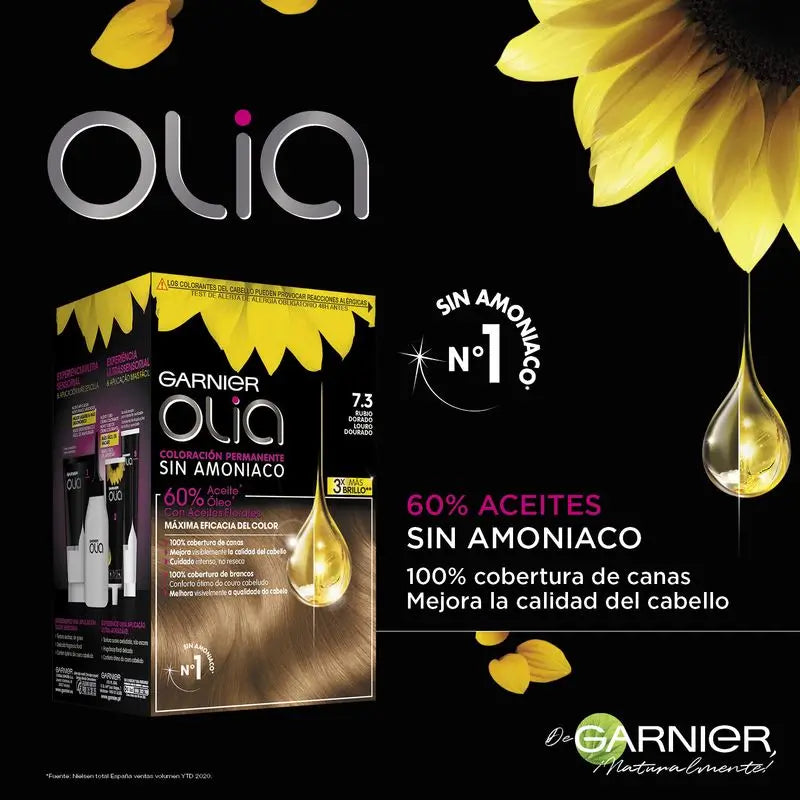 Garnier Olia Permanente Färbung Ammoniakfrei, angenehm duftend mit natürlichen Blumenölen - Golden Blonde 7.3