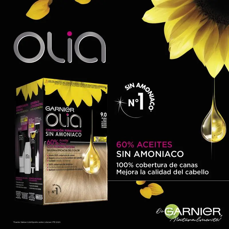 Garnier Olia permanente Färbung Ammoniak frei, angenehm duftend mit floralen Ölen natürlichen Ursprungs - sehr helles Blond 9.0
