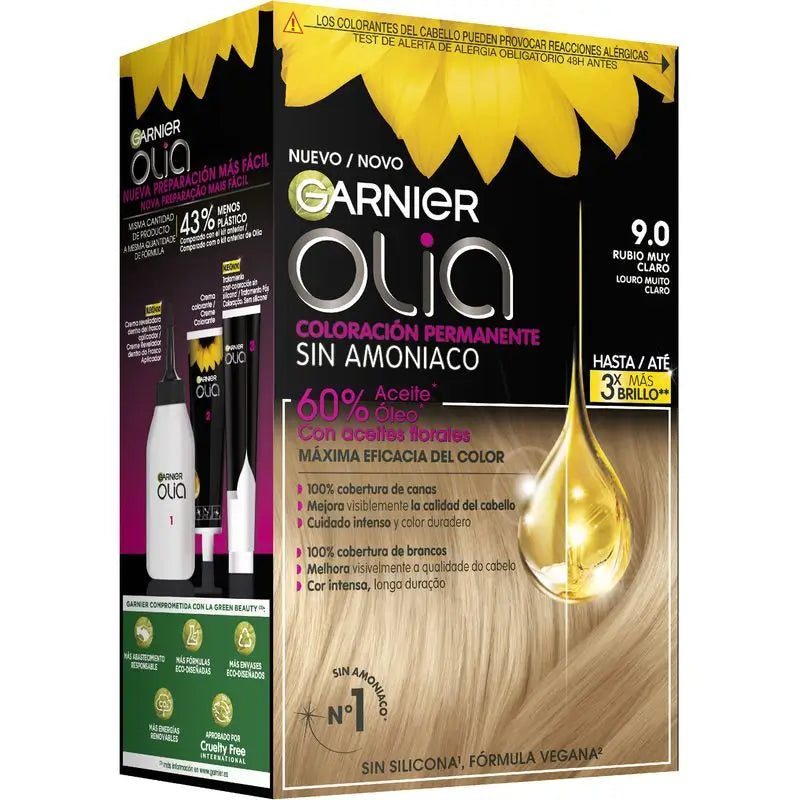 Garnier Olia permanente Färbung Ammoniak frei, angenehm duftend mit floralen Ölen natürlichen Ursprungs - sehr helles Blond 9.0