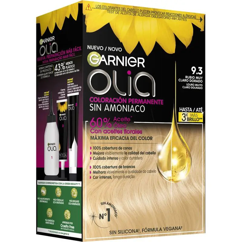 Garnier Olia permanente Färbung Ammoniak frei, angenehm duftend mit floralen Ölen natürlichen Ursprungs - sehr helles Goldblond 9,3