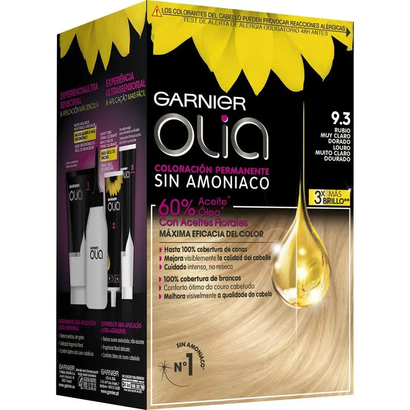 Garnier Olia permanente Färbung Ammoniak frei, angenehm duftend mit floralen Ölen natürlichen Ursprungs - sehr helles Goldblond 9,3