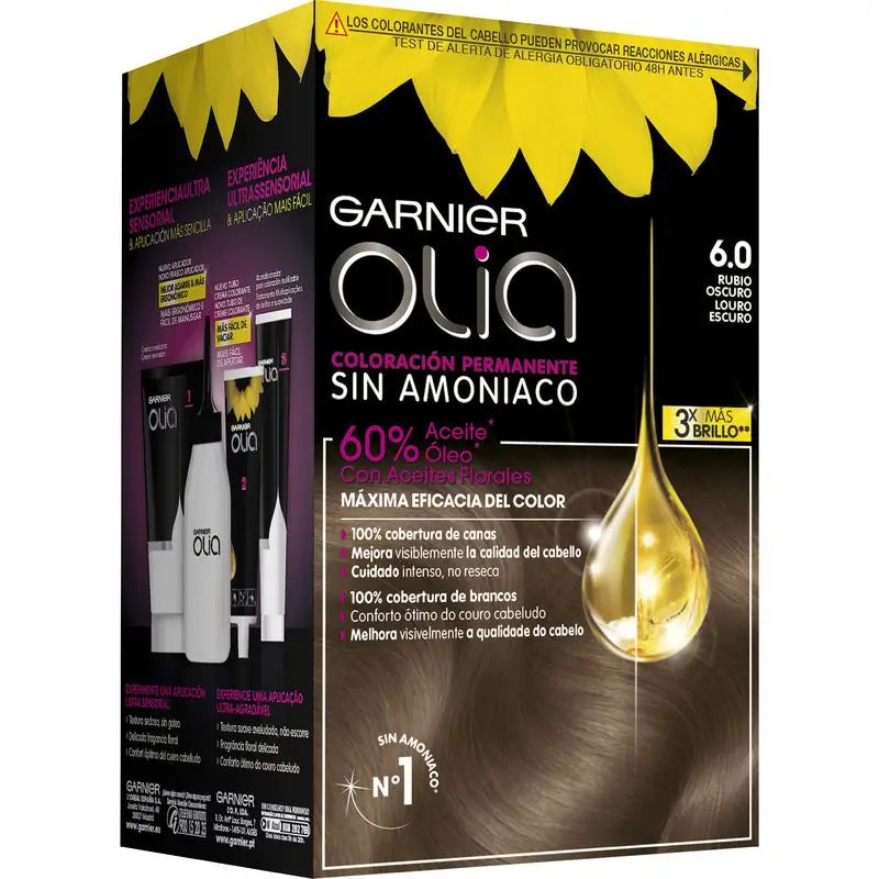 Garnier Olia Permanente Färbung Ammoniakfrei, angenehm duftend mit natürlichen Blumenölen - Dunkelblond 6.0
