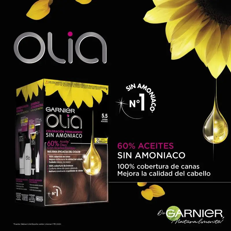 Garnier Olia permanente Färbung ohne Ammoniak für einen angenehmen Duft mit natürlichen Blumenölen - Mahagoni 5.5