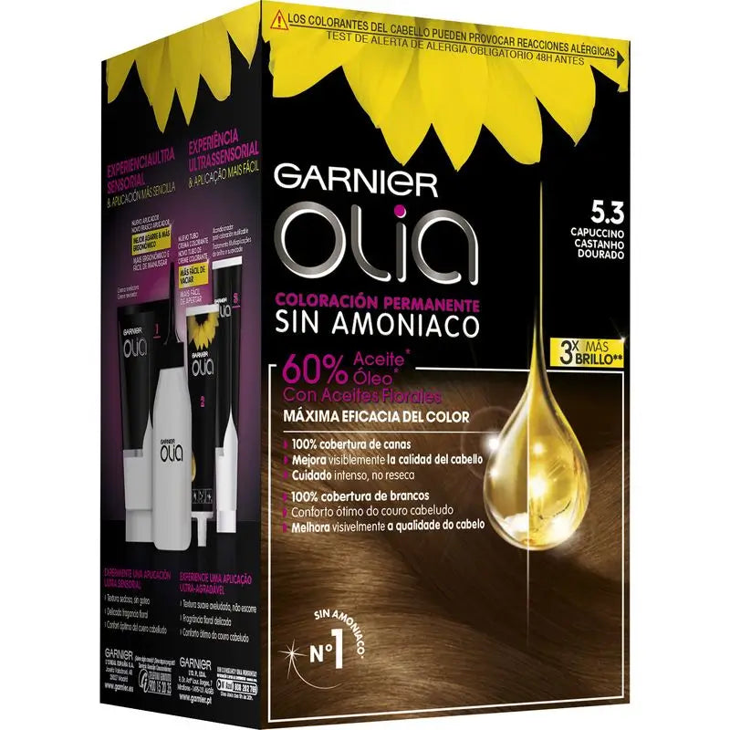 Garnier Olia permanente Färbung ohne Ammoniak für einen angenehmen Geruch mit natürlichen Blumenölen - Cappuccino 5.3