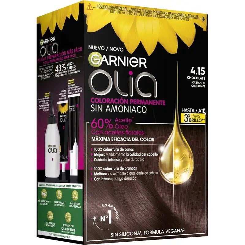 Garnier Olia permanente Färbung ohne Ammoniak für einen angenehmen Geruch mit natürlichen Blumenölen - Schokolade 4.15