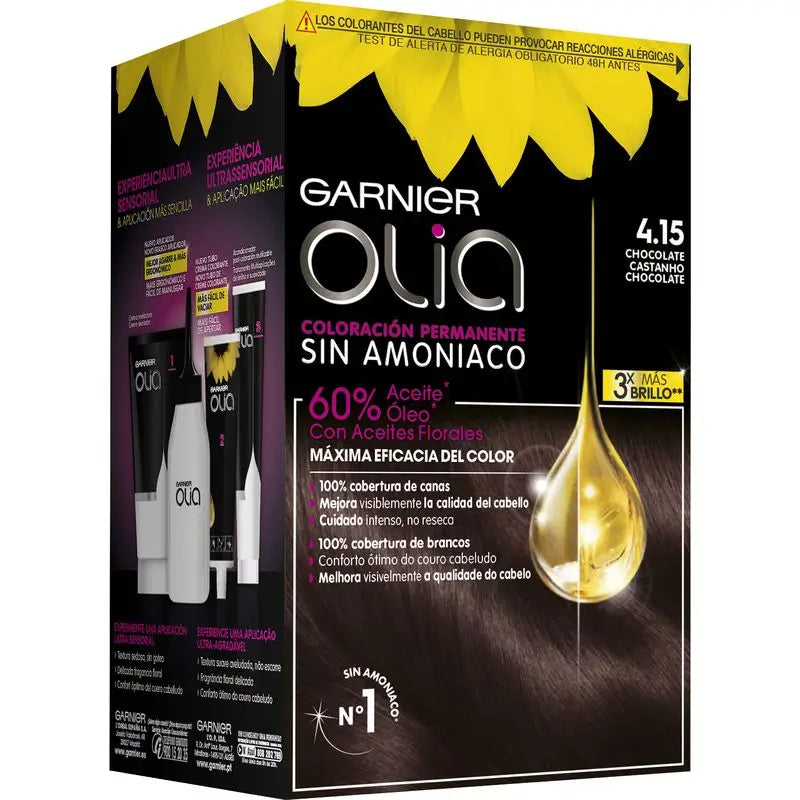 Garnier Olia permanente Färbung ohne Ammoniak für einen angenehmen Geruch mit natürlichen Blumenölen - Schokolade 4.15