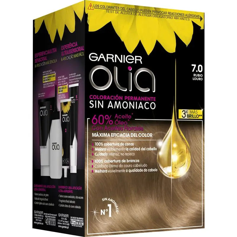 Garnier Olia Ammoniakfreie permanente Färbung für einen angenehmen Geruch mit natürlichen Blumenölen - Blond 7.0