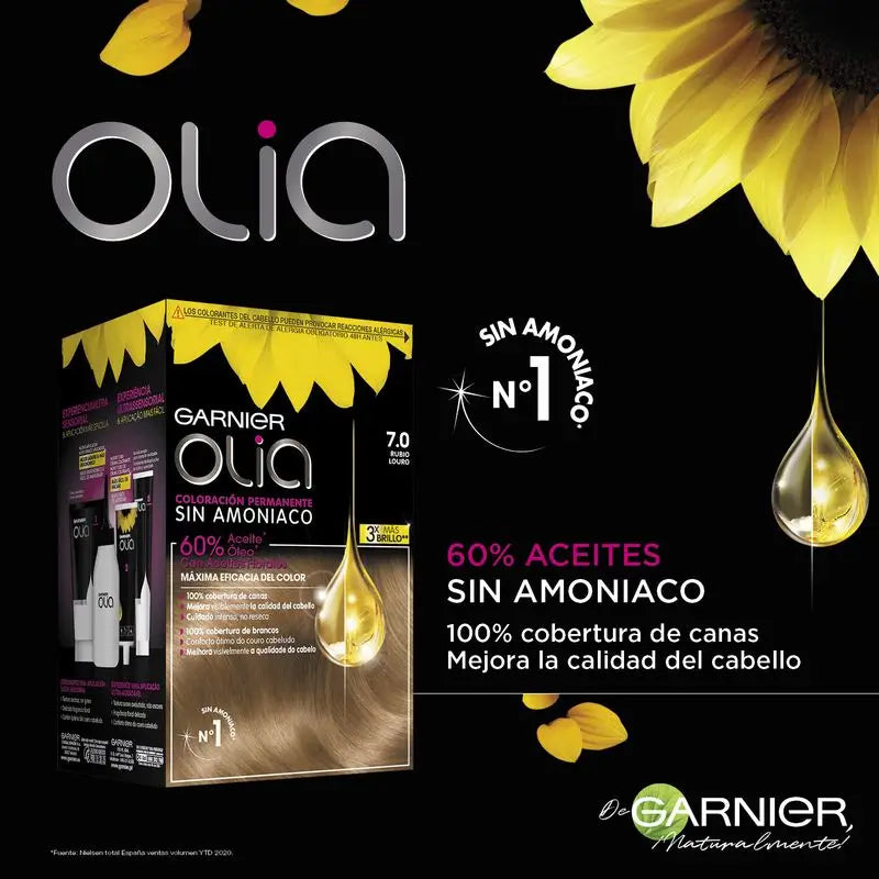 Garnier Olia Ammoniakfreie permanente Färbung für einen angenehmen Geruch mit natürlichen Blumenölen - Blond 7.0