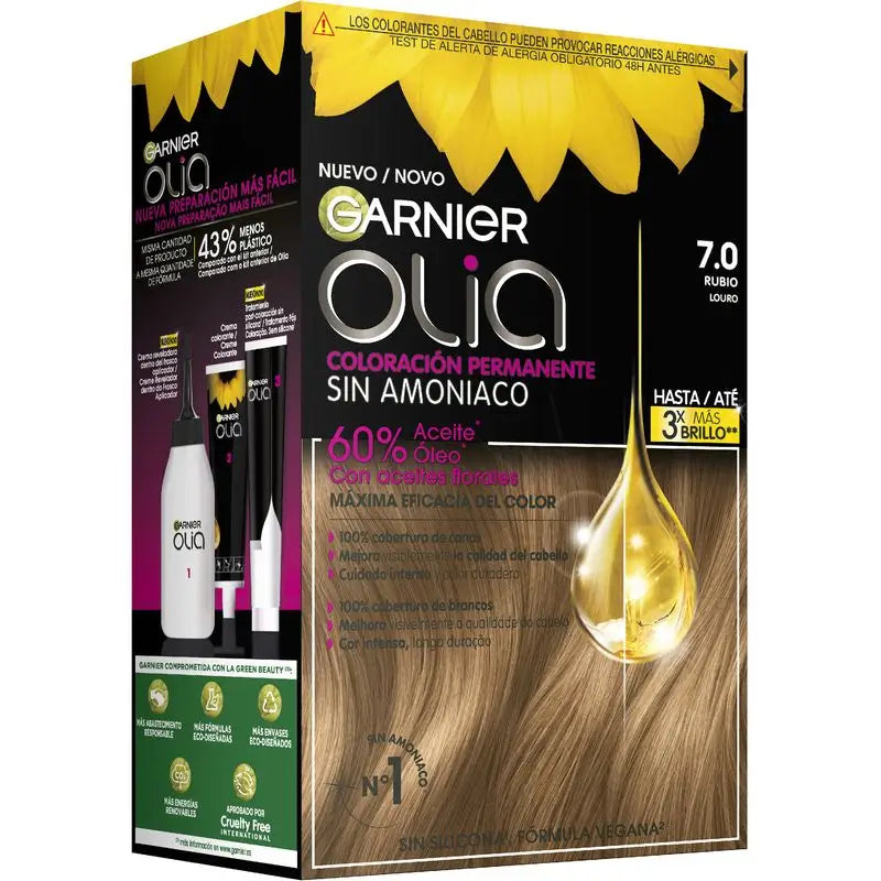 Garnier Olia Ammoniakfreie permanente Färbung für einen angenehmen Geruch mit natürlichen Blumenölen - Blond 7.0