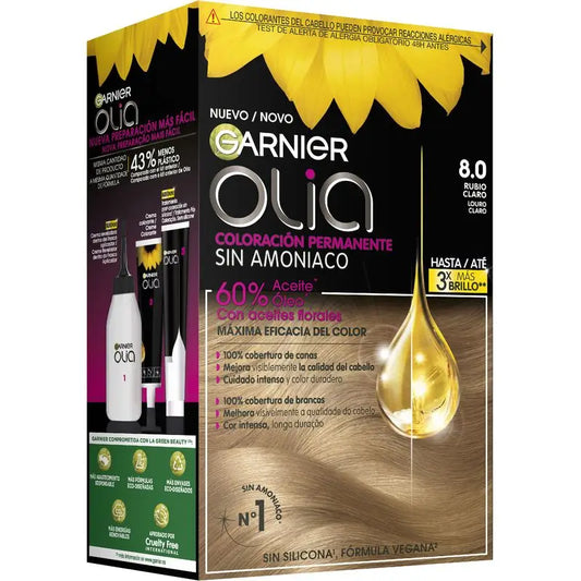 Garnier Olia Ammoniakfreie permanente Färbung für einen angenehmen Geruch mit natürlichen Blumenölen - Hellblond 8.0