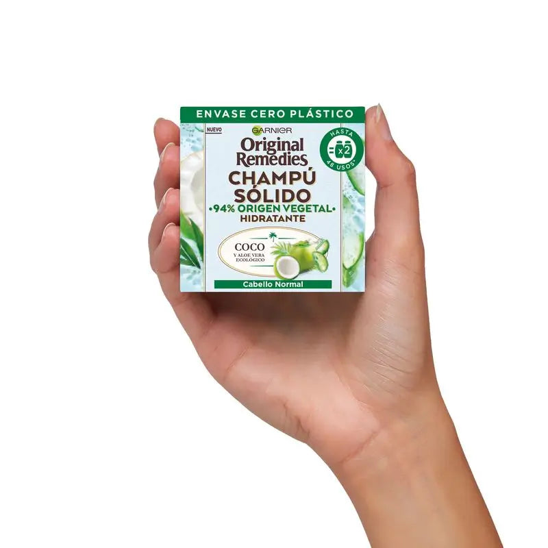 Garnier Original Remedies Solid Shampoo - Kokosnuss & Aloe Vera Bio für normales Haar, fettige Wurzeln