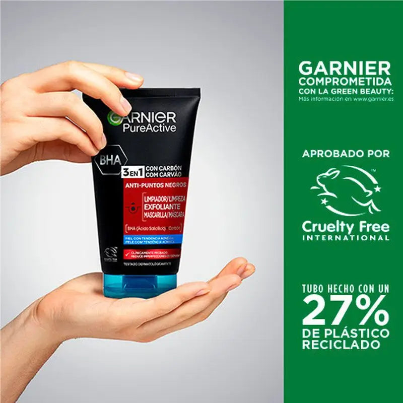 Garnier Pure Active 3 In 1 Gel mit Holzkohle Anti-Blackheads - 150 Ml