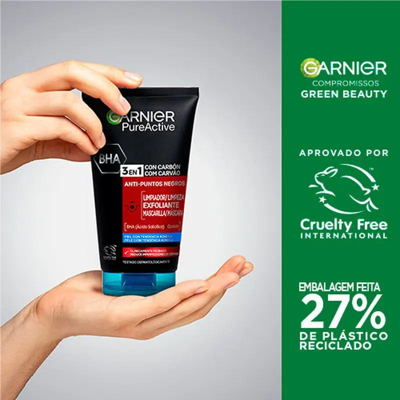 Garnier Pure Active 3 In 1 Gel mit Holzkohle Anti-Blackheads - 150 Ml