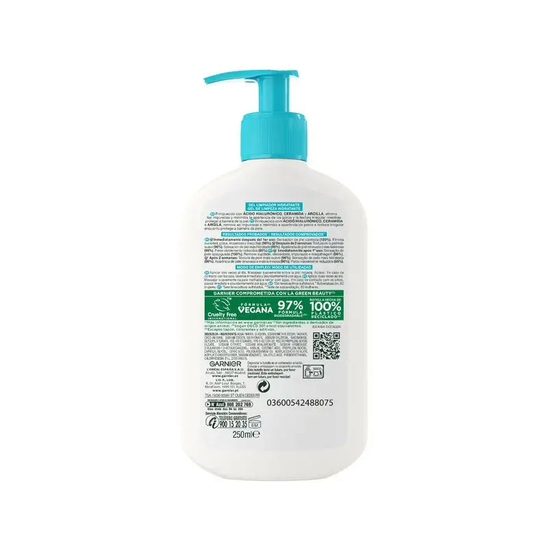 Garnier Pure Active Moisturising Cleansing Gel mit Hyaluronsäure, Ceramid und Tonerde Entfernt Unreinheiten, Fett und Make-up