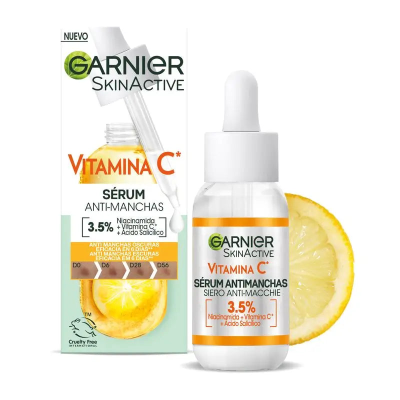 Garnier Anti-Dark Spot Serum mit Vitamin C, Niacinamid und Salicylsäure. Reduziert 43% der dunklen Flecken.
