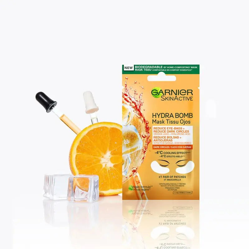 Garnier Skin Active Mask Tissue Eye Contour Anti-Fatigue & Anti-Dark Circles mit Hyaluronsäure & Orangenextrakt