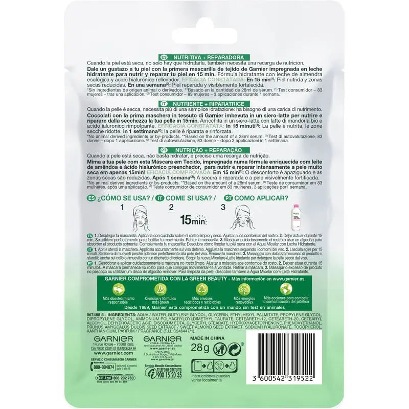 Garnier Skin Active Nutri Bomb Milky Mask Repair-Maske mit Bio-Mandelmilch und Hyaluronsäure