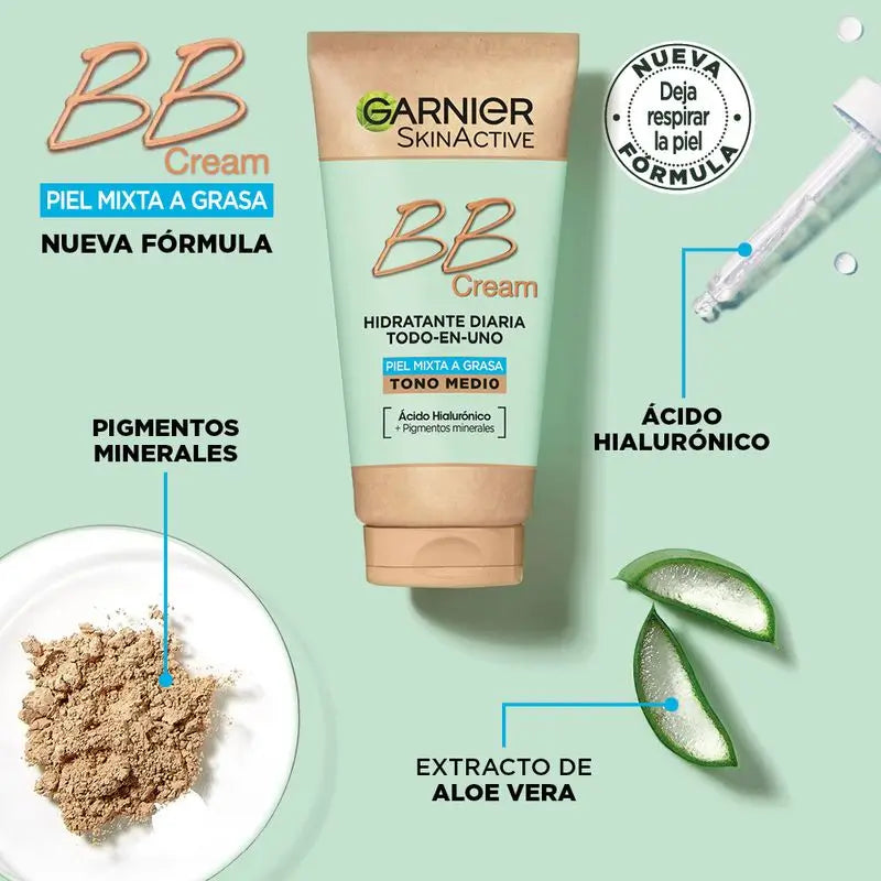 Garnier Skinactive Mattifying Bb Cream For Combination To Oily Skin Medium Tone. All In One Feuchtigkeitscreme mit Farbe Spf 25, 50Ml