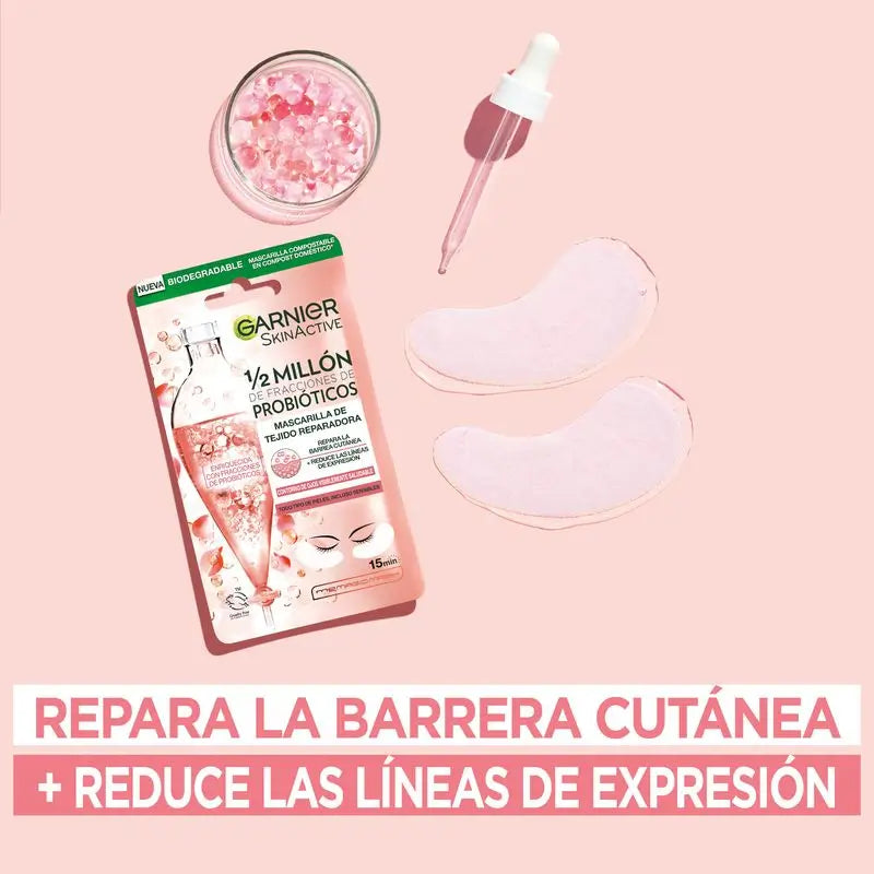 Garnier Tissue Mask Augenkontur-Reparaturmaske mit 1/2 Million probiotischer Fraktionen reduziert Mimikfalten