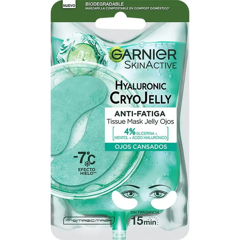 Garnier Tissue Mask Hyaluronic Cryo Jelly Anti-Müdigkeit Augenkontur Maske. 4% Glycerin + Menthol + Hyaluronsäure.