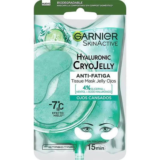 Garnier Tissue Mask Hyaluronic Cryo Jelly Anti-Müdigkeit Augenkontur Maske. 4% Glycerin + Menthol + Hyaluronsäure.