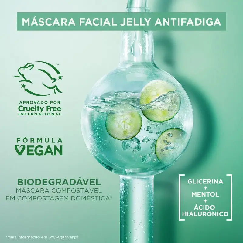 Garnier Tissue Mask Hyaluronic Cryo Jelly Anti-Fatigue für müde Haut. 4% Glycerin + Menthol + Hyaluronsäure.
