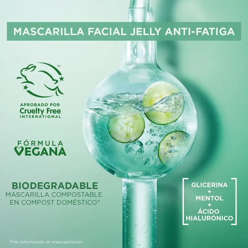 Garnier Tissue Mask Hyaluronic Cryo Jelly Anti-Fatigue für müde Haut. 4% Glycerin + Menthol + Hyaluronsäure.