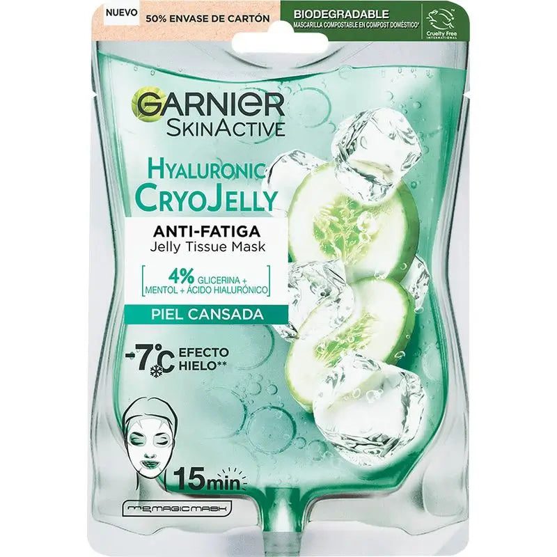 Garnier Tissue Mask Hyaluronic Cryo Jelly Anti-Fatigue für müde Haut. 4% Glycerin + Menthol + Hyaluronsäure.