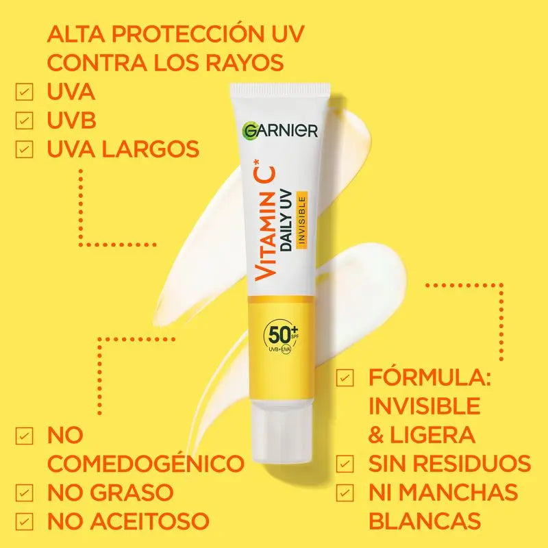 Garnier Vitamin C Unsichtbar Anti-Uv Tägliche Anti-Punkt Flüssigkeit Fps50+, 40 Ml
