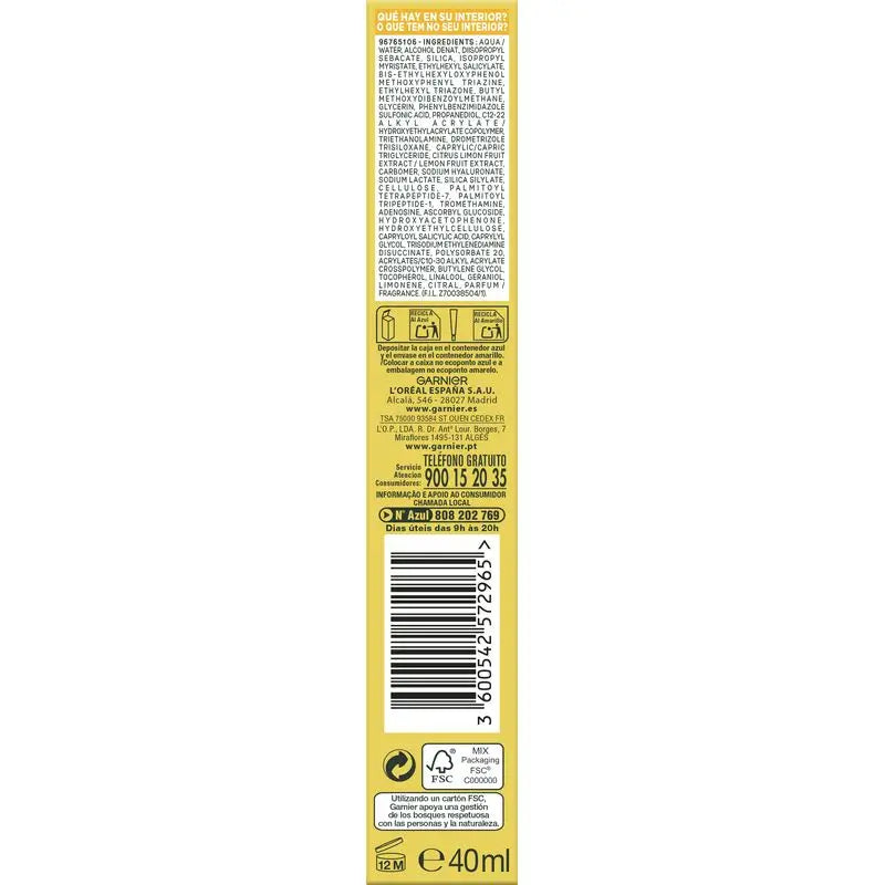 Garnier Vitamin C Unsichtbar Anti-Uv Tägliche Anti-Punkt Flüssigkeit Fps50+, 40 Ml