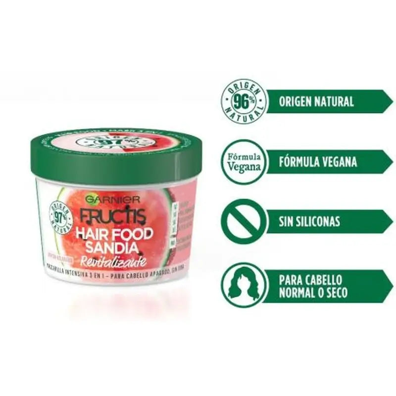 GarnierFructis Hair Food Wassermelone 3 In 1 Revitalisierende Maske für stumpfes, lebloses Haar 400 Ml
